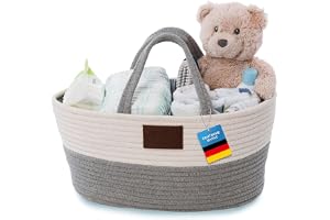 all Kids United® Blöjkorg i 100% Bomullslinne – Skötväska & Babykorg | Bärbar skötarrangör för blöjor, nappar & krämer – snygg nog för barnkammaren, stark nog för vardagen