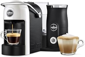 Lavazza, A Modo Mio Jolie & Milk EVO Coffee Machine Made from 33% Recycled Plastic, with Integrated Milk Frother and Removable Grid, Compatible with A Modo Mio Pods, 1250 W, 220–240 V, 50–60 Hz, White