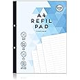 A4 Refill Pad Refillable Writing Pad Ruled Lined Paper with Margin Hole Punched Notebook for School College University Office Stationery Supplies Home Accessories 58gsm (200 Pages) (29.5cmX21cmX1cm)