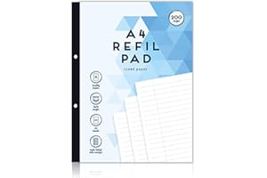 AL KAHF A4 Refill Pad Refillable Writing Pad Ruled Lined Paper with Margin Hole Punched Notebook for School College University Office Stationery Supplies Home Accessories 58gsm (200 Pages) (29.5cmX21cmX1cm)