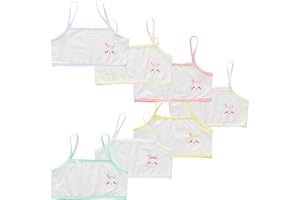 ACMEDE Girls Crop Camisole Tops, 7 Pieces Girls Cotton Bra Cute Cartoon Rabbit Crop Bra for Big Girls White Sports Bras Puberty Bra Vest Dance Crop Top Soft Underwear Training Bra