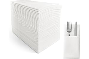 SUZZYVINE Disposable Dinner Napkins with Built-in Flatware Pocket,Cloth Like Lunch Napkins For Wedding Party Linen Feel, 150 Count 16" x 16"