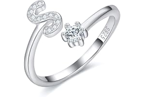 CRYSLOVE Anello da Donna Iniziale in Argento 925 Dalla A Alla Z di Anello Aperto Regolabile Lettera Captiale Argento,Regalo di Compleanno per la Festa Della Mamma