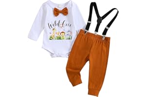 puseky Ropa de Bebé Recién Nacido Pequeño Hermano Caballero Pajarita Romper y Tirantes Pantalones Conjunto Recién Nacido Niño Regalo