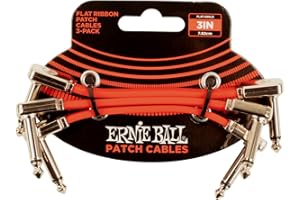 Ernie Ball Jeu de 3 câbles de raccordement plats Ribbon, 7,6 cm, rouge