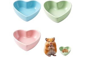DTGECD 3 Pack Guinea Pig Bowl Ceramic Hamster Food Bowl Heart Shaped Hamster Bowl, Small Animal Food Dish for Guinea Pig, Gerbil, Hedgehog, Chinchilla, Parrot (3 Color)