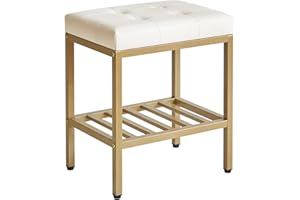 IBUYKE Rectangular Makeup Stool with Adjustable Feet and Storage Space, Footrest Chair, PU Seat Vanity Stool, Multi-Use as Small Side Table or Ottoman, for Bedroom, White WBD017W