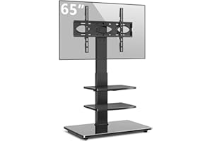 RFIVER Wolnostojący obrotowy stojak na telewizor Wysoki telewizor na 32-65 calowy płaski zakrzywiony ekran LCD/LED z regulacją wysokości z 3-poziomowymi półkami Max VESA 600x400mm do 50kgs