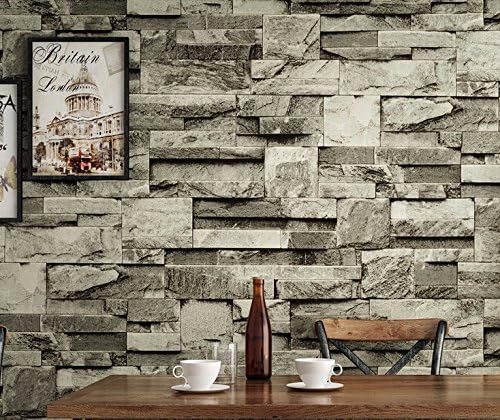 3D Simulation Stone Cultural Stone Wallpaper Retro Stone Pattern Stone Brick Brick Personalized Restaurant Wallpaper Grey Brick Wallpaper