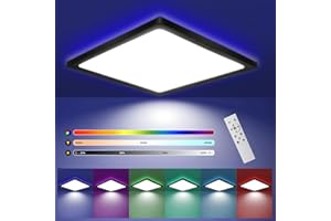 Glitzerlife Lampa sufitowa z możliwością ściemniania - 28W LED RGB zmieniająca kolor na czarny z pilotem 3000K-6500K Ø30CM Kątowe płaskie podświetlenie do sypialni Łazienka Kuchnia Przedpokój