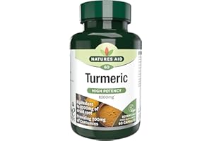 Natures Aid Curcuma 8200 mg de, extrait à haute efficacité et plante entière, 200 mg de curcumine, convient aux végétaliens, 60 capsules