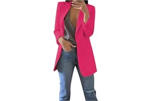 Zldhxyf Blazer da donna, a maniche lunghe, elegante, in lino, lungo, tinta unita, con risvolto, cardigan, blazer da donna, con tasca