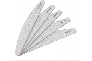 UK BEAUTY SUPPLIES 5 Pcs Professional Nail Files - 100/180 Grit, Double-Sided Washable Half-Moon Emery Boards for Nail Shaping, Manicure, and Salon or Home Use