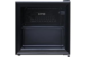 HYE Table Top Beverage Cooler – Compact 46L Black Drinks Fridge, Energy-Efficient 78 kWh/Year, LED Interior Light, Freestanding Mini Fridge for Home, Office, Bar, Entertainment Spaces - RF01DF46B23