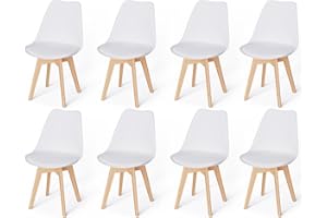 WAFTING Set 8 Sedie da sala da pranzo, Sedie cucina con Gambe in legno di faggio e cuscini, Sedie stile nordico utilizzate in sale da pranzo, soggiorni, uffici e altri luoghi (bianco)