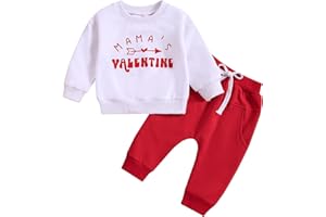 Xeadoffubio 2Pcs Toddler Boy Valentine 's Day Outfit Mama's Little Valentine Crewneck Long Sleeve Sweatshirt Heart Print Long Pants Outfit Heart Print Long Pants Set