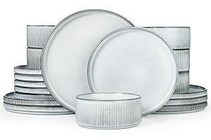 Richmount Star Plates and Bowls Set, 18 Pieces Dinner Sets for 6 People, Stoneware Dinnerware Sets with Dinner Plates/Salad Plate/Cereal Bowls, Dishwasher & Microwave Safe, Smoky Blue