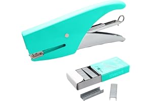 POWERSELL Pinzatrice Manuale, Spillatrice a Mano, Cucitrice in Acciaio Per Ufficio, Scuola e Casa, 1000 Graffette Piccole 6/4 Incluse, Punto Chiuso, Impugnatura in Gomma Antiscivolo (PINZATRICE, VERDE)
