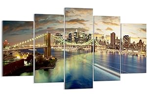 ARTTOR Cuadros Decoracion Salon América Arquitectura Nueva York Lienzos decorativos 160x85cm Cuadro Sobre Lienzo Moderno Dormitorio Cuadros Pared Tríptico 5 Piezas Wall Art Prints Grande XXL EA160x85-0226