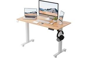 BEXEVUE Height Adjustable Electric Standing Desk - 100x60 cm Stand Up Table Desk Thick Splice Board, Smart Control Panel 4 Memory Heights, Anti-Collision System, Sit Stand Desk for Home Office Beige