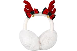 Hileyu Ear Muffs for Men & Women, Winter Warm Ear Muffs Portable Foldable Earmuffs Fleece Plush Ear Warmers Ear Covers with Antler (White)