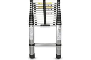 Eaxus® Echelle télescopique 3,8m - DIN EN 131 Echelle polyvalente en aluminium Extensible avec 14 marches, argent