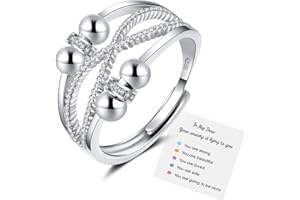 Sfoni Sterling Silver Fidget Rings For Women Men, Cubic Zirconia Fidget Relief Spinner Ring Adjustable Open Ring Thumb Rings for Girls Jewellery Gifts to My Daughter Friends, with Gift Card & Box