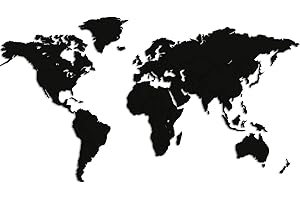 Giallobus - Mapa del Mundo - DECORACIÓN DE Paredes EN Madera EN MDF Color Negro - 190X105 CM