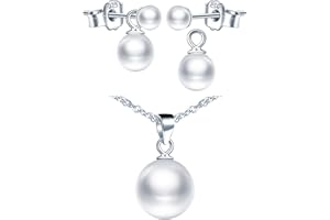 CPSLOVE Collares perlas para mujer niña, Pendientes perlas para mujer niña, Juegos de joyas de plata 925, collar colgante de perla, pendientes de perlas, varias formas de llevar