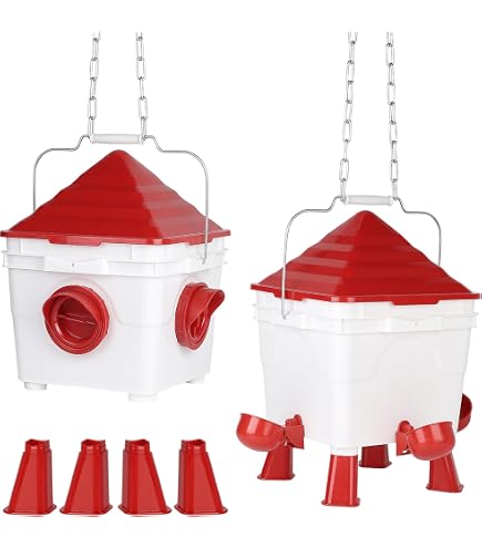 Abreuvoir Automatique Poules 9L MUYIRTED - 4 Bols Rouges, Vanne à Flotteur, Tuyau Métal 100cm