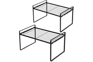 VINILITE Ripiani Portaoggetti in Ferro a 2 Livelli Salvaspazio Cucina Stoviglie, Organizer Mensole, Porta Piatti Divisorio, Nero