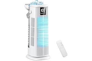 GUONG Portable Air Conditioner, 4 in 1 Air Cooler, 1350ML Evaporative Conditioner 120° Oscillating 3 Speeds Tower Fan, 1-12H Timer Quiet Spray Air Cooler Fan for Home Office Travel