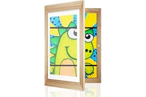 Rendcqin Kinder Kunst Bilderrahmen, Kinder Kunstrahmen Frontöffnung A4, Kunstfotorahm für Kinder, Bilderrahmen Aufklappbar, Bilderrahmen für Gemalte Kinderbilder (braun)