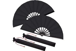 MAITYS Ventaglio Grande in Seta Rosso a Mano Cinese Tai Chi, Pieghevole per Performance/Danza/Decorazioni/Festival/Combattimento/Artigianato/Regalo (Nero, 2)