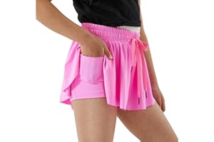 Naiyafly Girls Flowy Shorts for Teen Girls Athletic Gym Shorts Kids Short Pants with Pockets 2 in 1 Preppy Youth Butterfly Shorts Children Running Sports Dance Skort