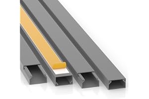 CILSON Canales de Cable de 10 m, 2,0 x 1,0 x 100 cm, 10 x 1 m, Autoadhesivo, Color Gris, con Cinta Adhesiva de Espuma, Lista para el Montaje