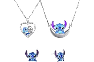 Collier Stitch, Boucles d'Oreilles Stitch, 4Pcs Bijoux Stitch, Ubephant Cadeau Stitch, Stitch Accessoire, Stitch Fille Necklace Earrings, Colliers Pendentif de Dessin Animé, Cadeau pour Enfants Filles