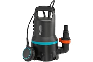 Gardena pompa zanurzeniowa do w. brudnej 9000: Pompa zanurzeniowa o wydajności 9 000 l/h, funkcja automatyczna, wyłącznik pływakowy z funkcją pracy ciągłej, cząstki brudu do 25 mm, 300 W (9040-20)