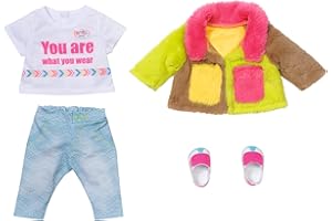 Zapf Creation 830154 BABY born Deluxe Regenbogen Mantel 43 cm - Puppenkleidung Set bestehend aus Jacke, Shirt, Hose und Schuhen