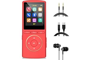 MUSRUN Reproductor MP3 Bluetooth Mejorado 32GB | Multifunción Chicas Música Grabador FM Radio, Rasgando, Shuffle, HiFi, Rojo Mate
