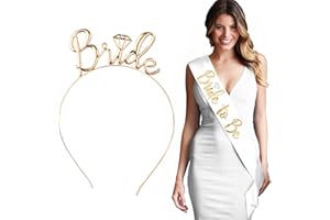 Cymeosh Den Junggesellinnenabschied Deko Set, Bride to Be Schärpe Deko Gold, Jga Frauen Schärpe mit Tiara Krone Haarreif Stirnband, JGA Deko Accessoires für Team Braut Party Frauen Hen Night Party