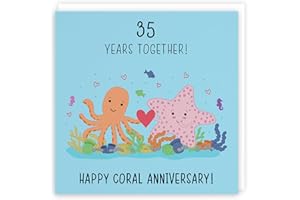 Hunts England - 35th Wedding Anniversary Card - Coral Anniversary - Starfish - Iconic Collection - Fun Cute Anniversary Card - For Him, Her, Couples