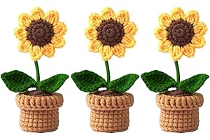 YANGSHINE 3 Pcs Artificial Mini Potted Flowers Handmade Crochet Hand Knitted Sunflower for Office Car Dashboard Decoration Color #6