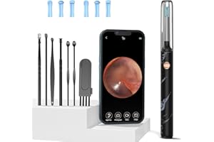 OUTACT Otoscopio Pulizia Orecchie, Pulitore Orecchie con 6 Luci LED pulisci orecchie con IP67 Impermeabile 1080P HD 3.5mm Telecamera Rimozione di Cerume per iPhone, iPad e Android,Nero