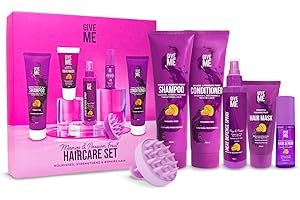 Give Me Cosmetics, Shampoo and Conditioner Sets, with Hair Mask, Heat Defence Spray, Serum, Scalp Massager, Mango & Passion Fruit, Paraben Free, Haircare Gift Set for Teenage Girls Women