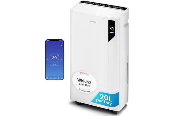 Pro Breeze Déshumidificateur d’Air à Compresseur Intelligent 20L/jour - Économe en énergie avec Mode Linge et Wi-Fi, capteur et indicateur d’humidité, Filtre - pour Maison, Bureau et Chambre