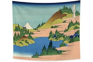 YONGFOTO 180x160cm Ukiyo-e Tapestry Mount Fuji 36 Views Room Wall Hanging Hakone Lake in Sagami Province Landscape Wall Art Japanese Traditional Painting Toyo Style Tapestries