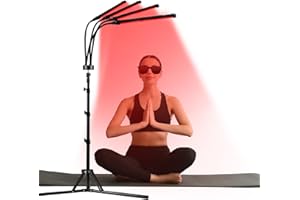 Hottoerak Luz Roja Con Soporte, 180LEDs Lampara Luz Roja, 940nm & 850nm & 660nm Red Light Therapy Con Temporizador, 4 Cabezas Lampara Infrarrojos Fisioterapia Para el Hogar/Oficina