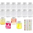 16 Pack Reusable Empty Smoothie Bottles, 100ML Leak-Proof Shot PET Bottles, Plastic Juice Bottles with 1 Fruit Label, Sealed Transparent Small PET Bottle, Mini Square Plastic Bottle for Milk Coffee