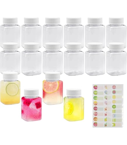 Leaflai Sapflessen 12 Pack - 12oz Shotflessen met deksels, plastic herbruikbare lege fles voor sap, melk, smoothie, fruit, stickers